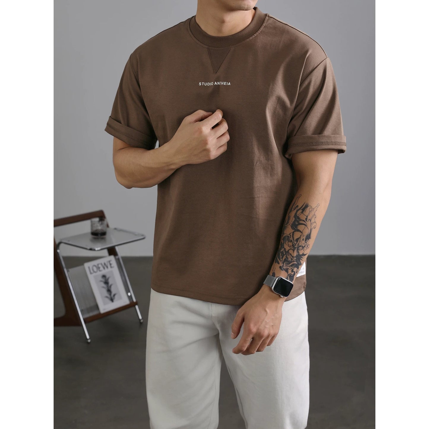LUUD handsome heavy cleanfit short-sleeved men's summer trendy brand printed tops casual all-match round neck T-shirt