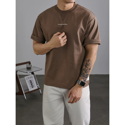 LUUD handsome heavy cleanfit short-sleeved men's summer trendy brand printed tops casual all-match round neck T-shirt