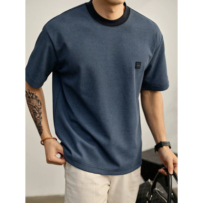 LUUD fried snowflake twill casual short-sleeved T-shirt boys' contrast color square cartoon small label summer top