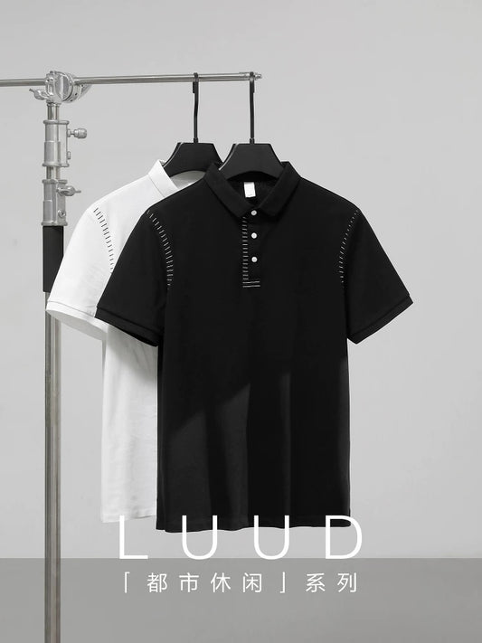 LUUD trendy brand light luxury high-end Polo shirt men's bright line design slim T-shirt button lapel Polo shirt
