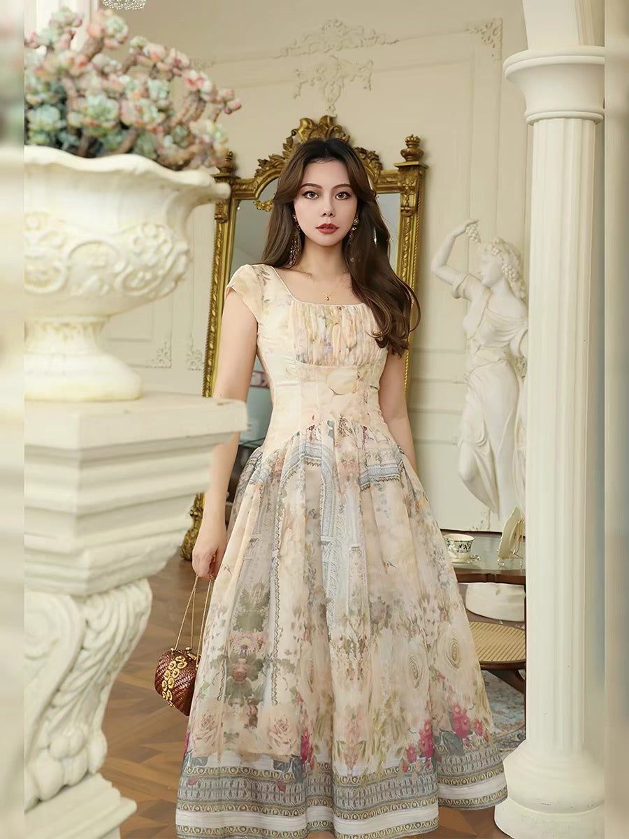 MR WATER French Retro Print Dress for Women, Summer Style, Slim Fit, E Lee Nhi Boutique MR WATER French Retro Print Dress for Women, Summer Style, Slim Fit, E Lee Nhi Boutique