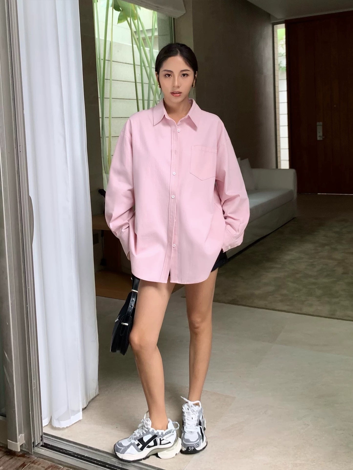 NEVA HU white long-sleeved shirt women's design niche 2024 autumn new retro Hong Kong style casual shirt