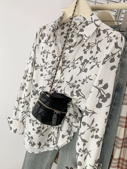 Chic retro colorful floral shirt women's fashionable and sophisticated chiffon long-sleeved top spring and autumn design niche