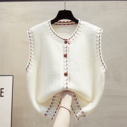 Women's Cardigan Round Neck Knitted Vest, 2025 Autumn/Winter New Style, Loose Fit, Layered with Sweater, Trendy