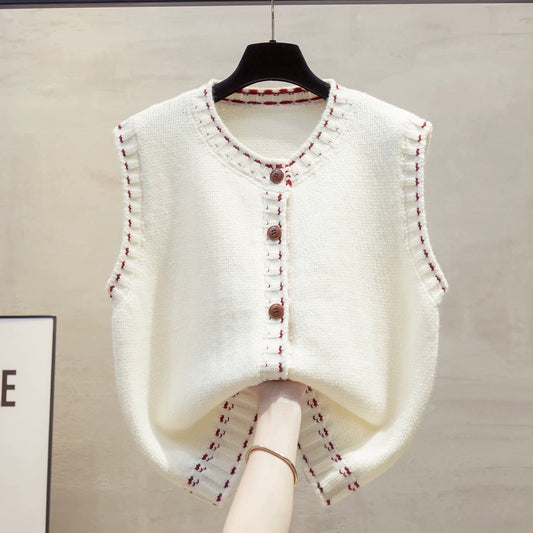 Women's Cardigan Round Neck Knitted Vest, 2025 Autumn/Winter New Style, Loose Fit, Layered with Sweater, Trendy