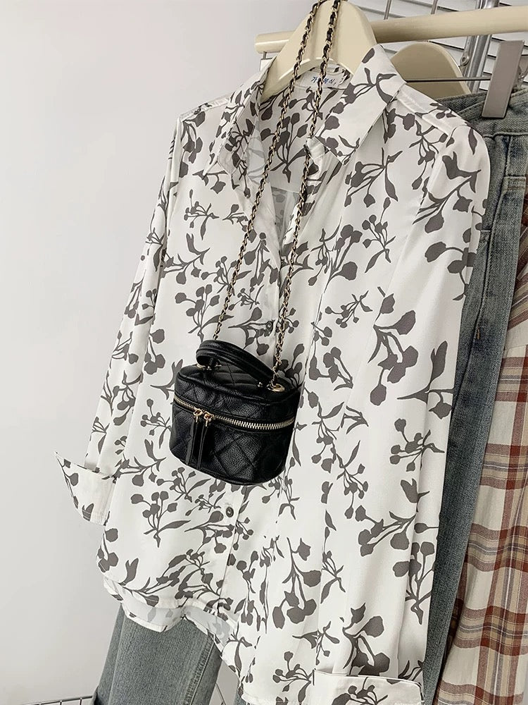 Chic retro colorful floral shirt women's fashionable and sophisticated chiffon long-sleeved top spring and autumn design niche