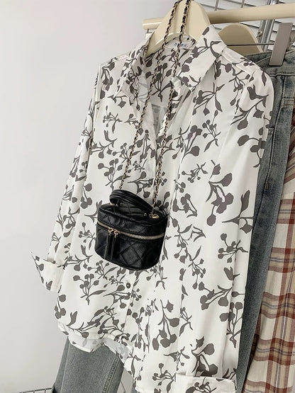 Chic retro colorful floral shirt women's fashionable and sophisticated chiffon long-sleeved top spring and autumn design niche