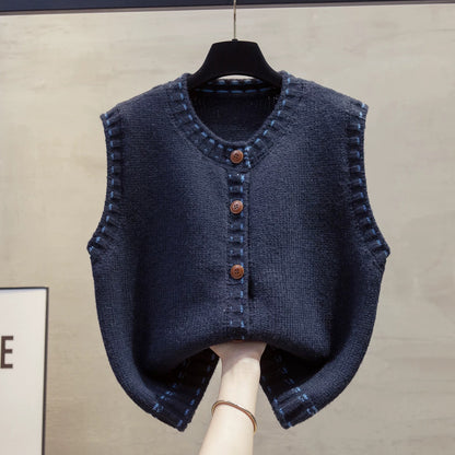 Women's Cardigan Round Neck Knitted Vest, 2025 Autumn/Winter New Style, Loose Fit, Layered with Sweater, Trendy