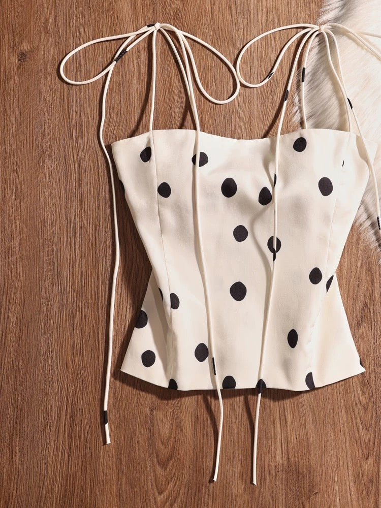 Sweet and spicy polka dot sleeveless inner camisole tank top for women, new summer style, slim fit, short style, outerwear
