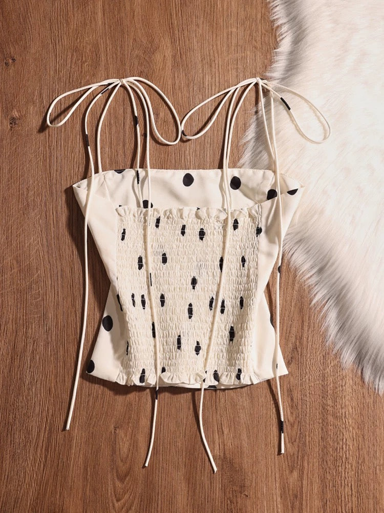 Sweet and spicy polka dot sleeveless inner camisole tank top for women, new summer style, slim fit, short style, outerwear