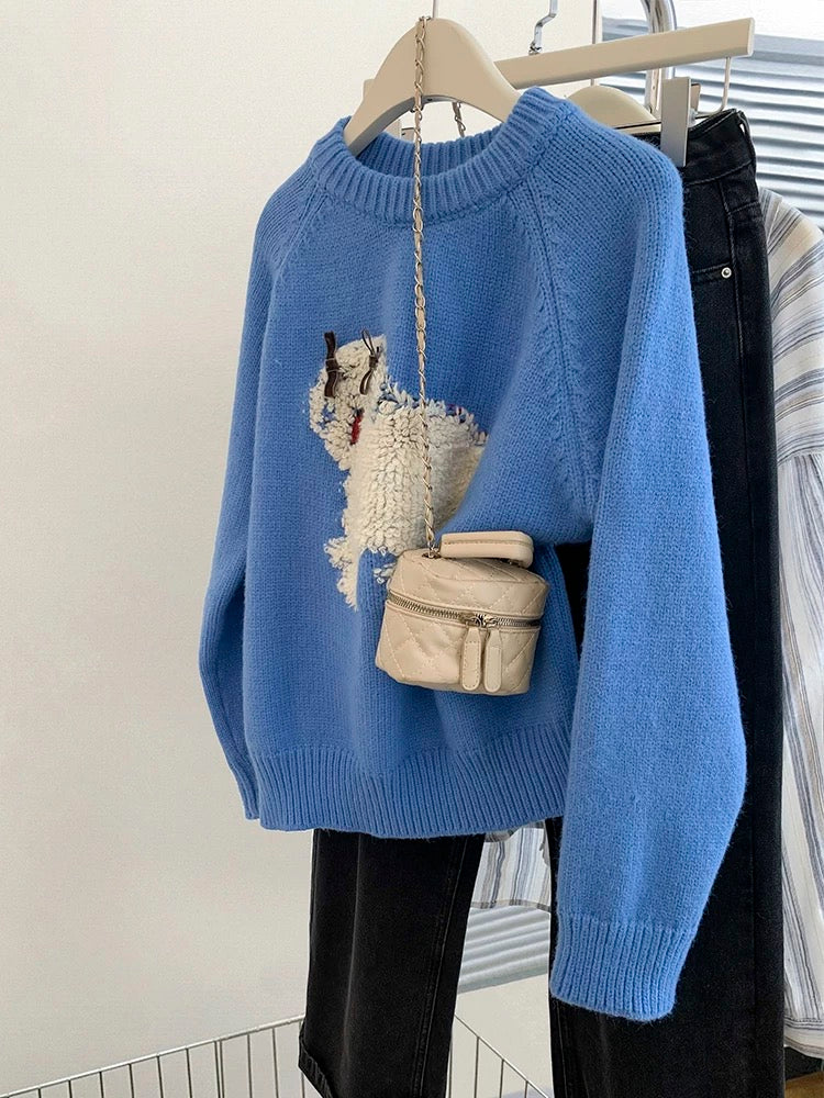 Navy round neck pullover sweater for women in autumn and winter, 2024 new style lazy style knitted sweater top for outer wear and inner wear