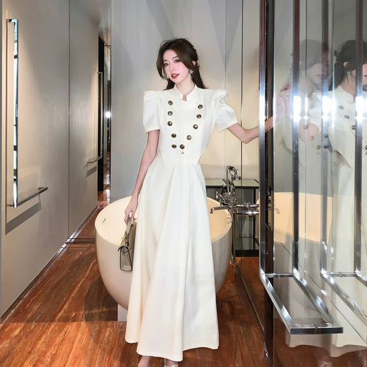 Palace-style design, irregular white top, high-waisted skirt suit, women's summer small fragrant style pleated long skirt two-piece set