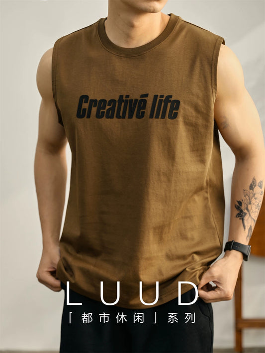 LUUD Retro simple round neck sleeveless T-shirt men's comfortable cool sports style casual waistcoat vest top
