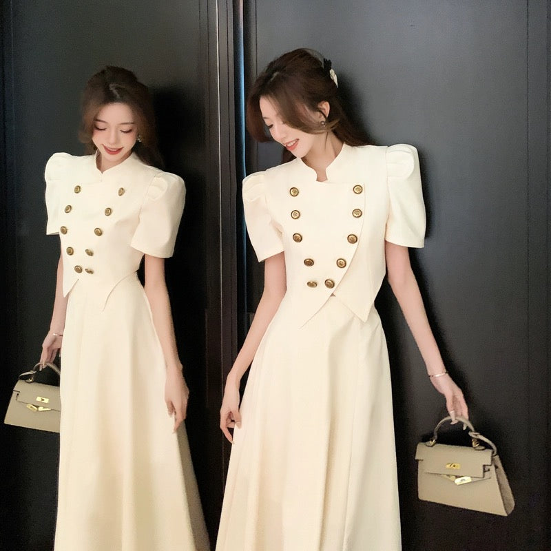 Palace-style design, irregular white top, high-waisted skirt suit, women's summer small fragrant style pleated long skirt two-piece set