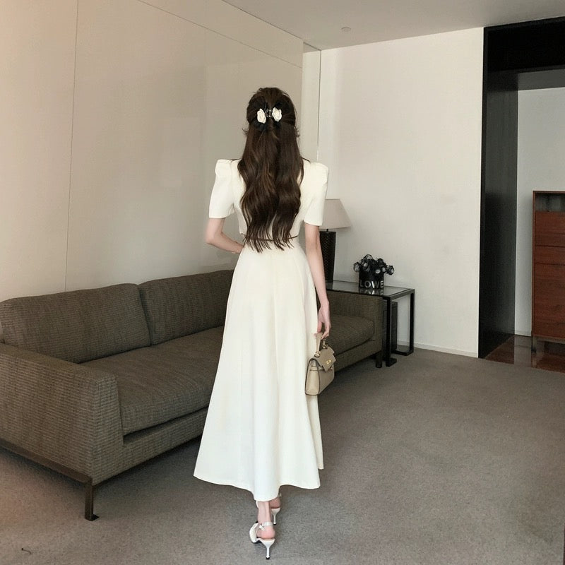 Palace-style design, irregular white top, high-waisted skirt suit, women's summer small fragrant style pleated long skirt two-piece set