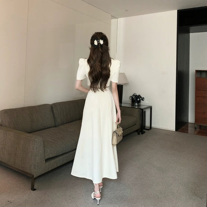 Palace-style design, irregular white top, high-waisted skirt suit, women's summer small fragrant style pleated long skirt two-piece set