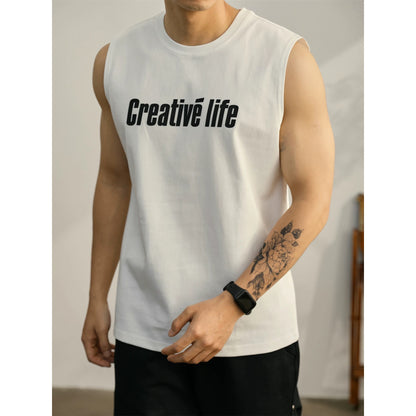 LUUD Retro simple round neck sleeveless T-shirt men's comfortable cool sports style casual waistcoat vest top