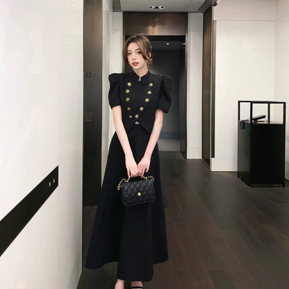 Palace-style design, irregular white top, high-waisted skirt suit, women's summer small fragrant style pleated long skirt two-piece set