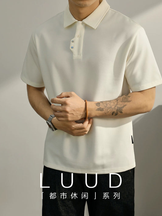 LUUD high-end design button lapel Polo shirt men's slightly loose Polo shirt urban casual all-match T-shirt