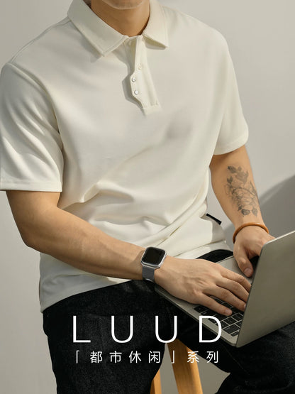 LUUD high-end design button lapel Polo shirt men's slightly loose Polo shirt urban casual all-match T-shirt