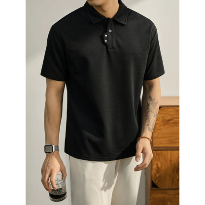 LUUD high-end design button lapel Polo shirt men's slightly loose Polo shirt urban casual all-match T-shirt