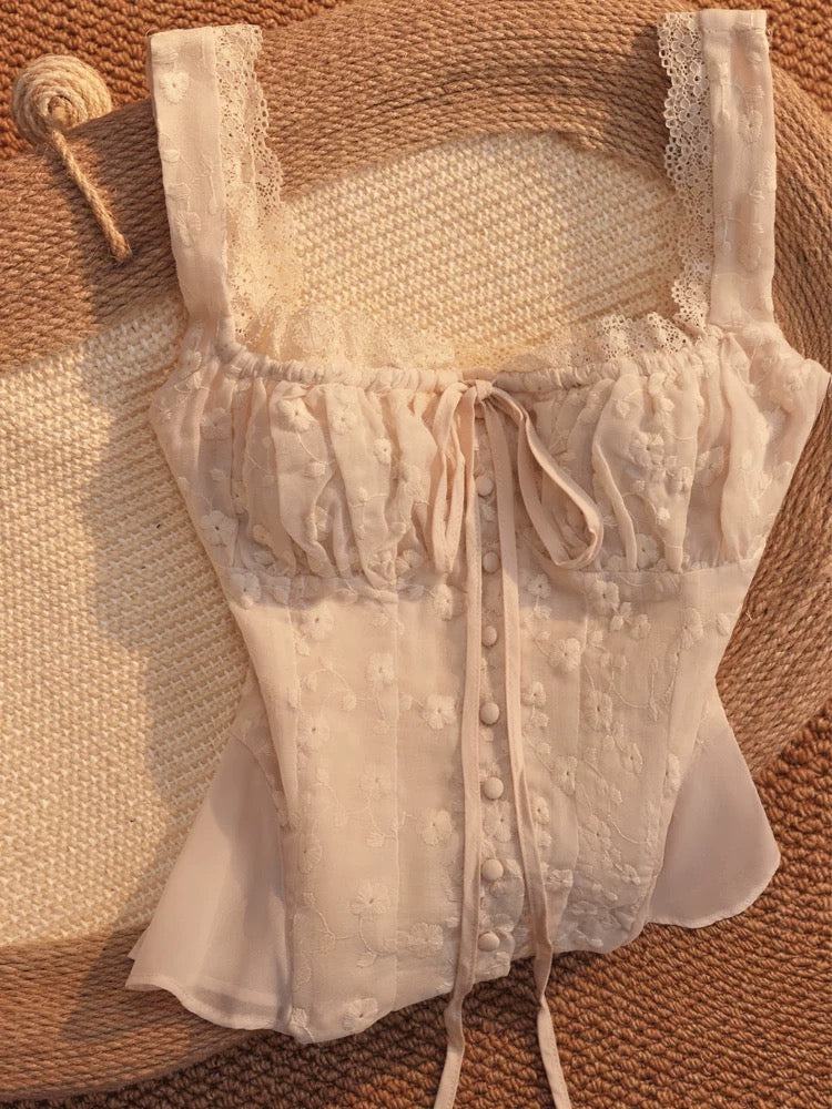 Sweet lace embroidered camisole for women, 2025 new design, unique style, slim fit, strapless top.
