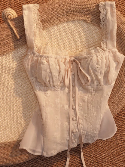 Sweet lace embroidered camisole for women, 2025 new design, unique style, slim fit, strapless top.