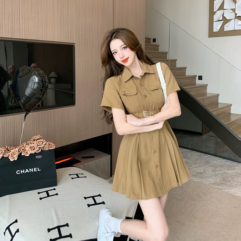 French retro workwear skirt for women, summer niche design, sweet and spicy pleated skirt, casual sexy hot girl puffy dress