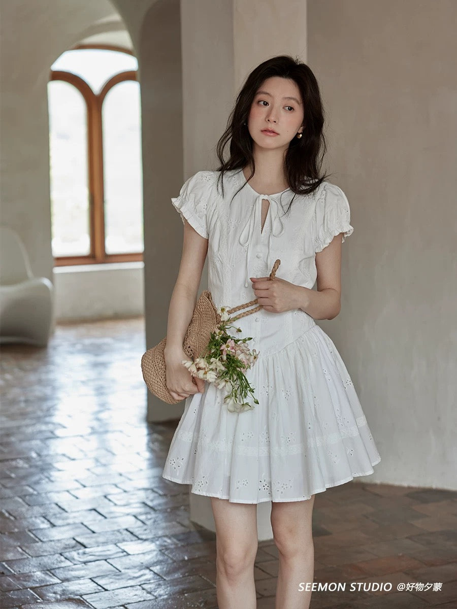 Ximeng 2025 new summer temperament skirt French design unique niche chic high-end white dress
