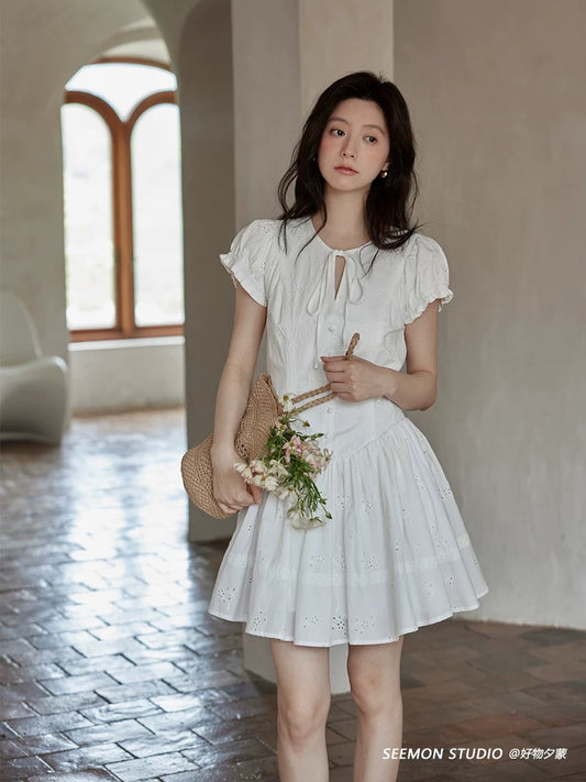 Ximeng 2025 new summer temperament skirt French design unique niche chic high-end white dress