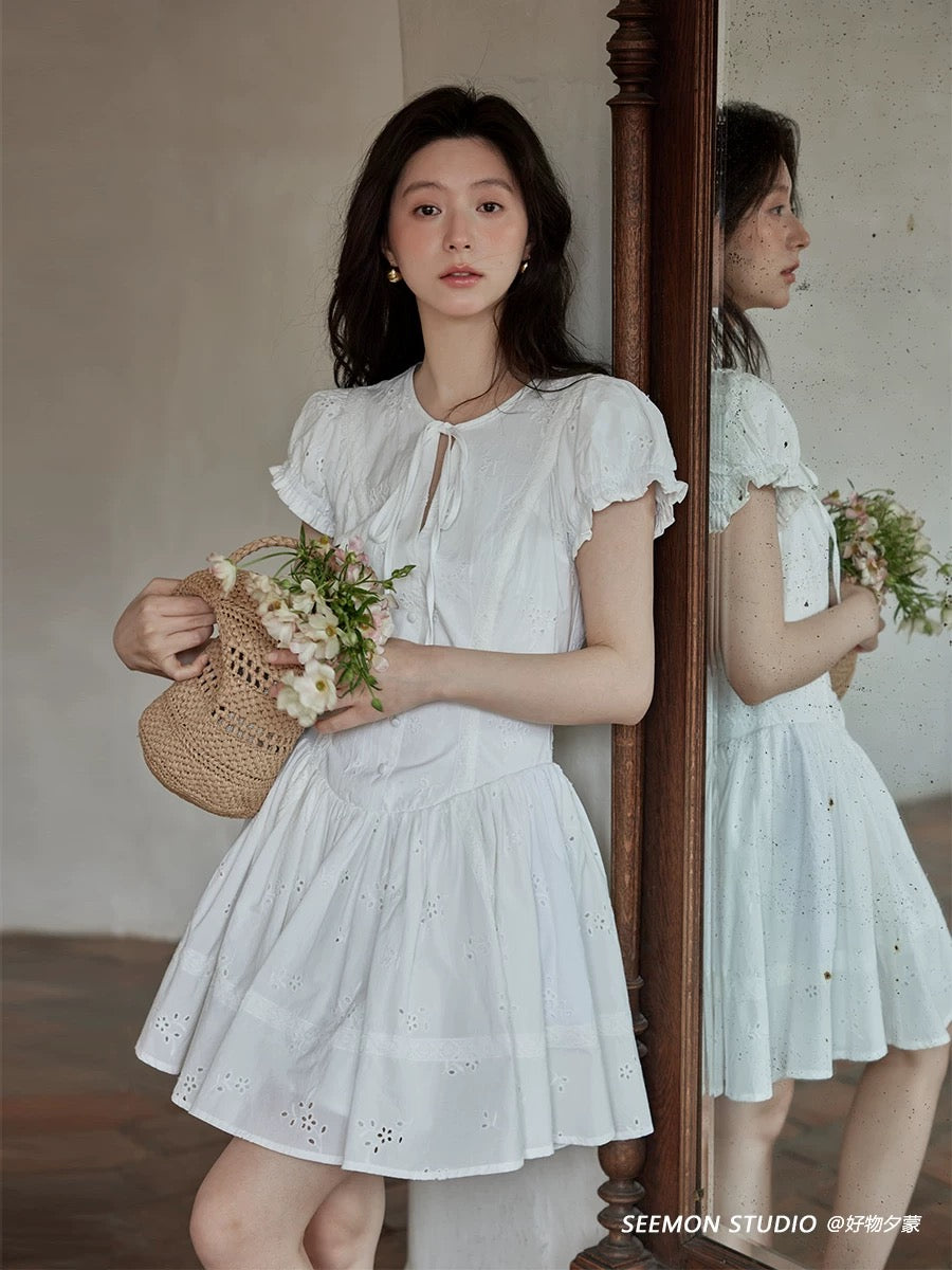 Ximeng 2025 new summer temperament skirt French design unique niche chic high-end white dress