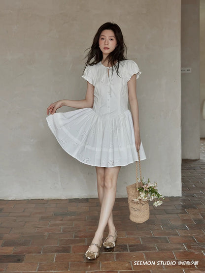 Ximeng 2025 new summer temperament skirt French design unique niche chic high-end white dress