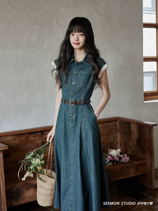 Ximeng 2025 new summer temperament skirt unique and unique niche high-end small retro denim dress for women