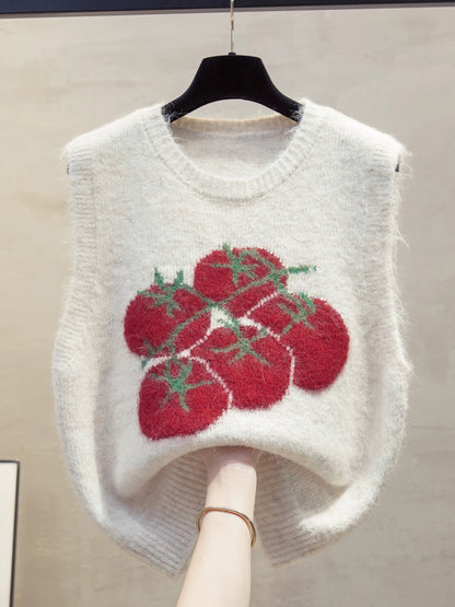 Round neck jacquard knitted vest for women, 2025 autumn and winter new style, loose fit, suitable for layering with sweaters, trendy.