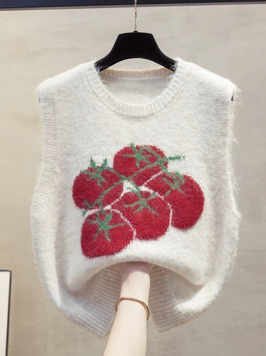 Round neck jacquard knitted vest for women, 2025 autumn and winter new style, loose fit, suitable for layering with sweaters, trendy.