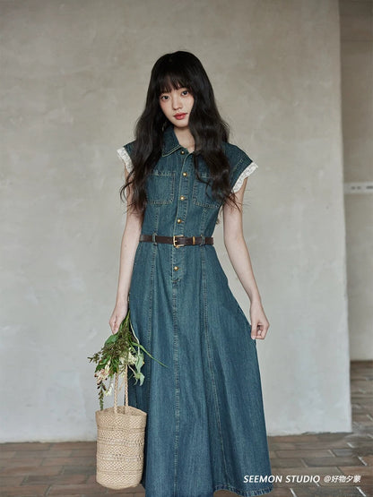 Ximeng 2025 new summer temperament skirt unique and unique niche high-end small retro denim dress for women