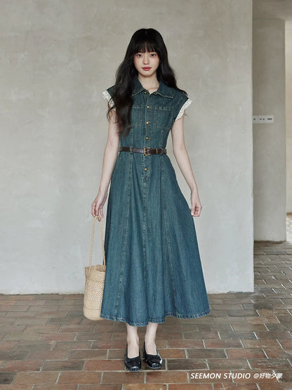 Ximeng 2025 new summer temperament skirt unique and unique niche high-end small retro denim dress for women