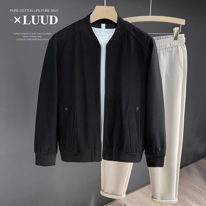 LUUD handsome pilot solid color baseball collar jacket men's solid color simple top zipper casual short coat