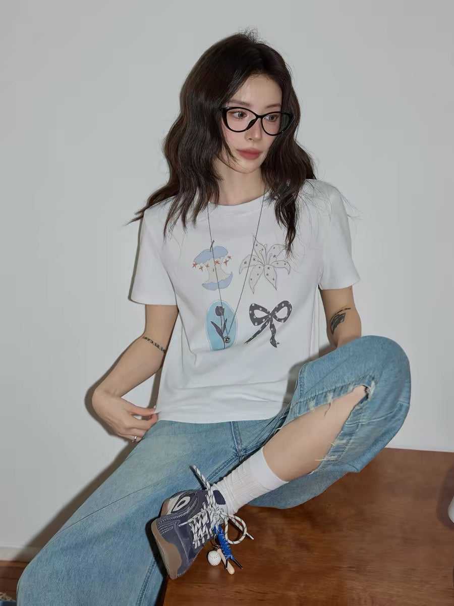 Chaochao's Blue Washed Wide-Leg Cropped Jeans for Women, Thin Style, Summer 2026, High Waist, Loose Fit, Straight Leg, Mid-Length Pants