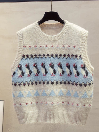Women's Round Neck Knitted Vest, 2025 Autumn/Winter New Style, Loose Fit, Layered, Outerwear, Sweater Vest, Trendy