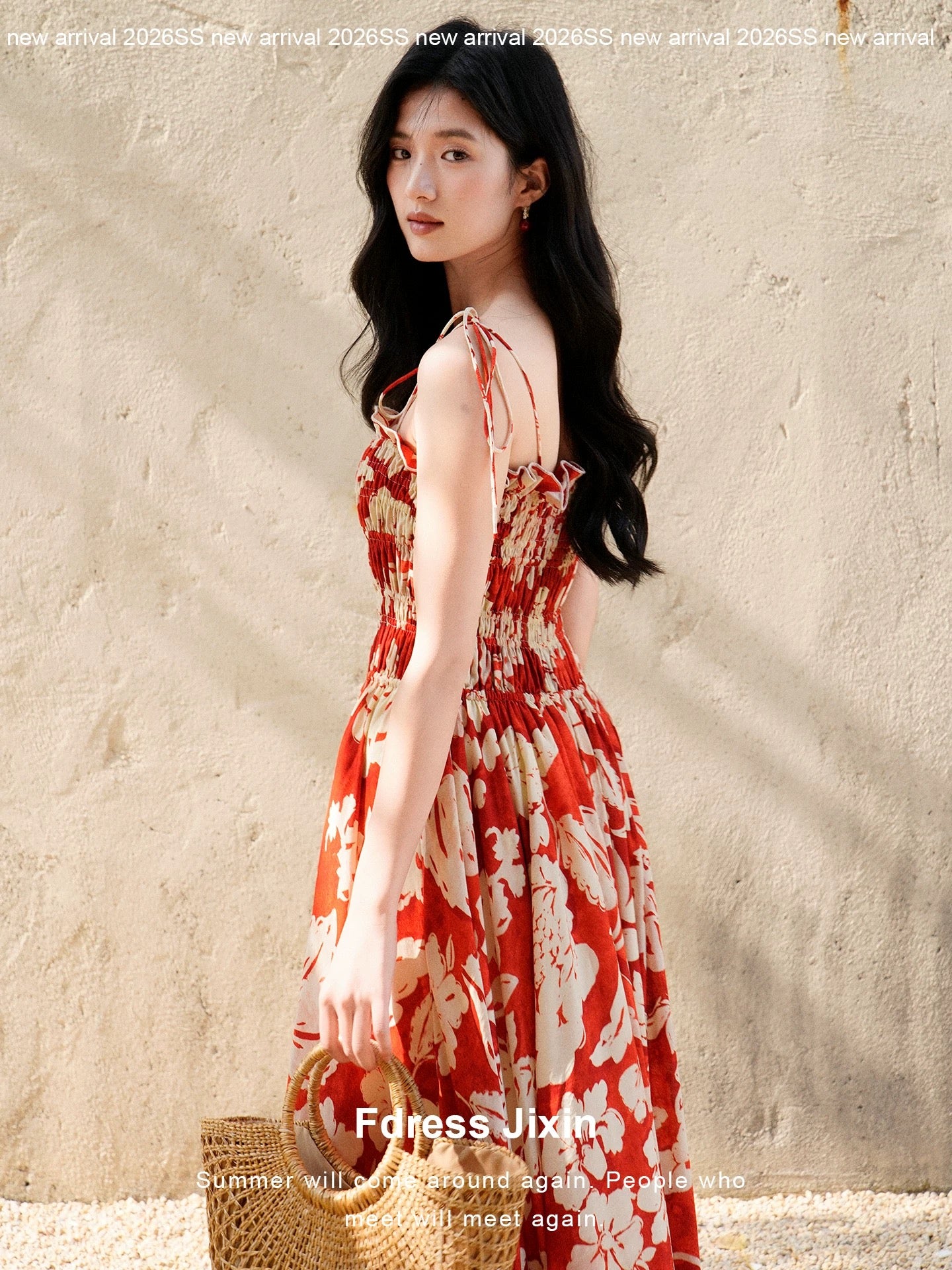 Sending a letter to "Summer in Southern Italy" - a super flattering retro red floral dress, linen, island vacation style, and a flared dress.