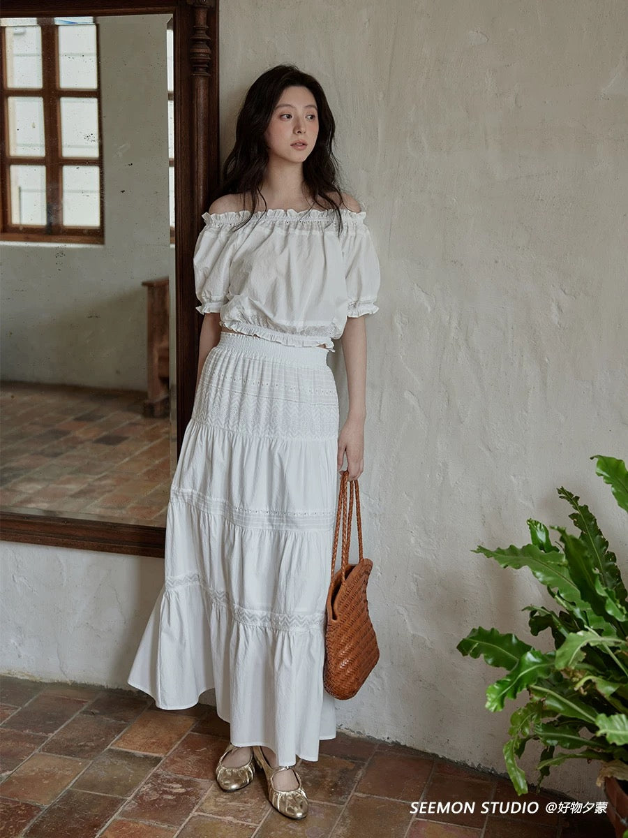 Ximeng 2025 new summer design niche age-reducing foreign style high-end one-shoulder shirt skirt suit for women