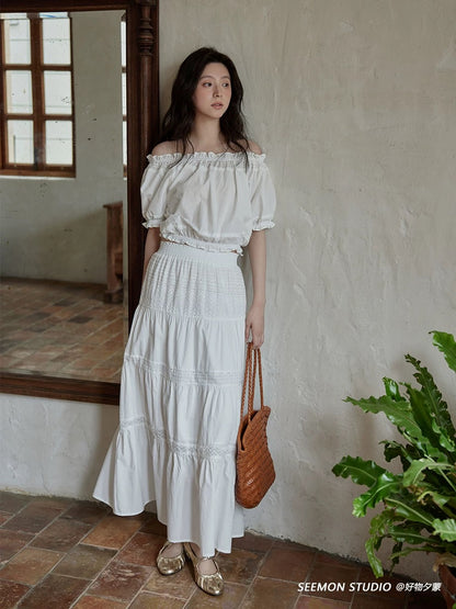 Ximeng 2025 new summer design niche age-reducing foreign style high-end one-shoulder shirt skirt suit for women