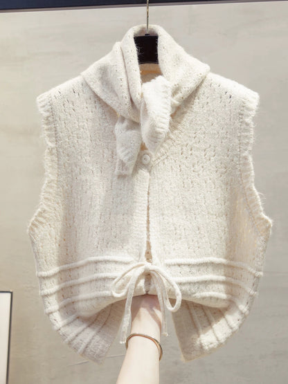 Hollow-out headscarf, round neck knitted cardigan vest, women's autumn 2025 new style vest layered with sweater, trendy