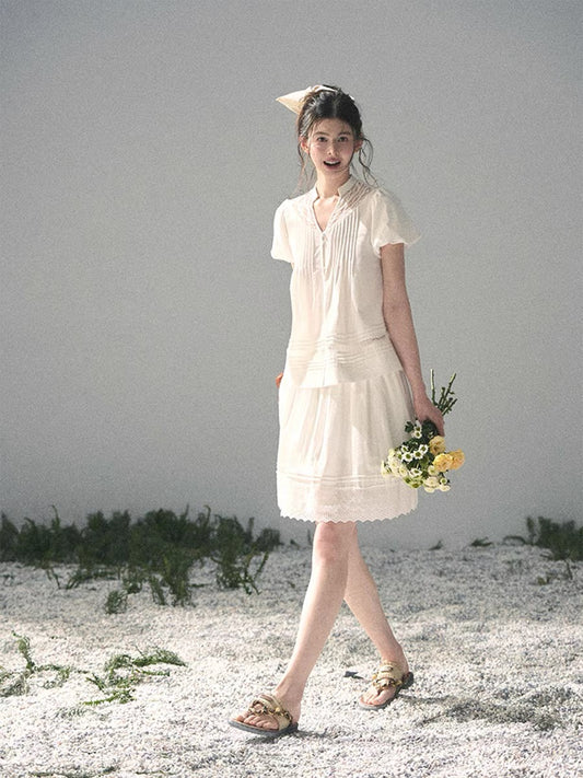 AOMALM's "Morning Sunshine" Pure White Moonlight Lace Set for Women - Summer Top and Skirt (Two-Piece Set)