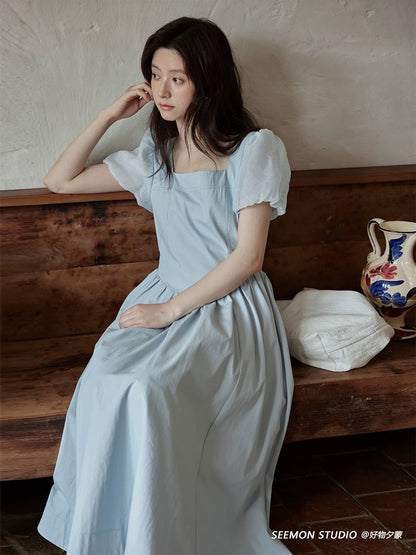 Ximeng 2025 new summer French gentle temperament skirt beautiful small high-end design blue dress