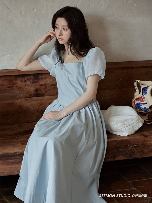 Ximeng 2025 new summer French gentle temperament skirt beautiful small high-end design blue dress