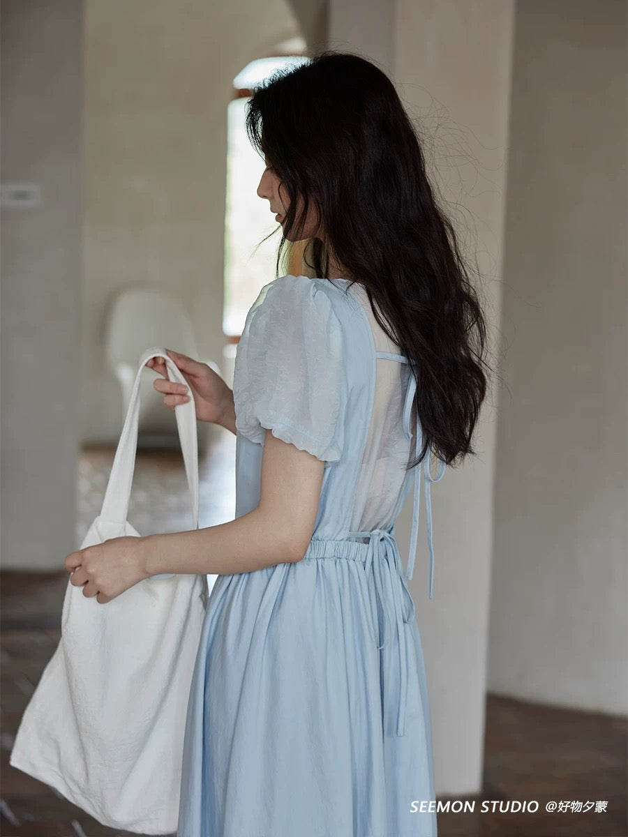 Ximeng 2025 new summer French gentle temperament skirt beautiful small high-end design blue dress