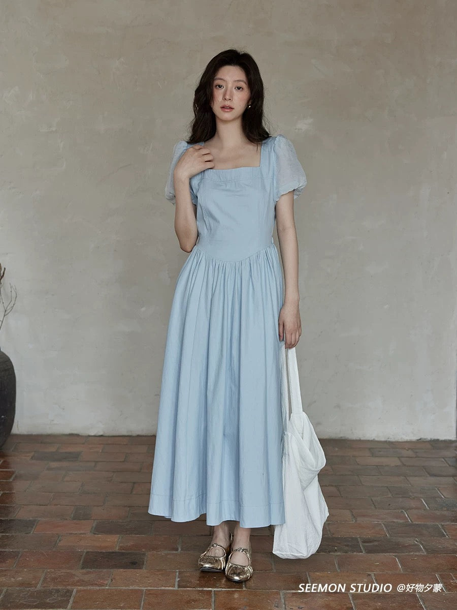 Ximeng 2025 new summer French gentle temperament skirt beautiful small high-end design blue dress