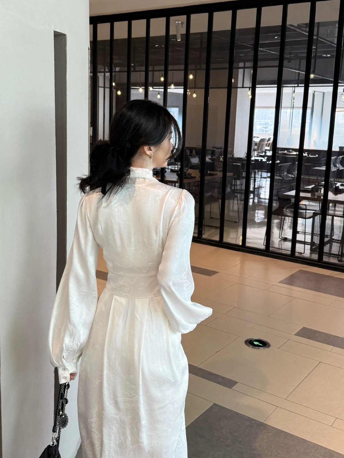 Feng Yu Xun/Yu Ren Lai Original imitation acetate silk jacquard dress female spring French elegant waist long dress